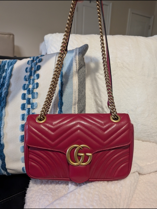Gucci Handbags - Gucci Marmont Quilted Leather Shoulder Bag in Red